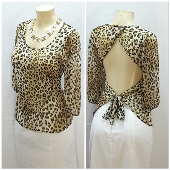 Poetry Tops - POETRY CLOTHING, Sheer Animal Print Top, sz Small